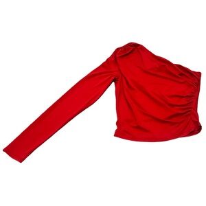 H&M Elegant Red One-Shoulder Ruched Holiday date night Valentine Asymmetrical